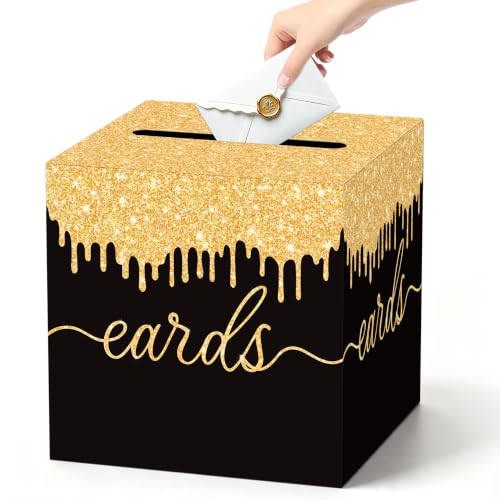 Black and Gold Wedding Card Box with Slot for Reception and Bridal Shower - color: Black Gold02