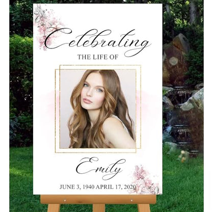 Personalized Funeral Sign, Celebrating The Life Of, Green, Full Size, Polypropylene, Rectangular, Classic, Pole Mount - color: Version 20
