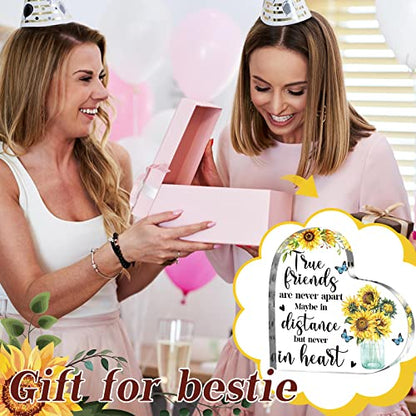 Yulejo Friends Gift for Women Friendship Acrylic Heart Plaque Decor Best Friend Birthday Keepsake Gift for Women Friends Sisters Coworker Office Table - style: Sunflower Butterfly