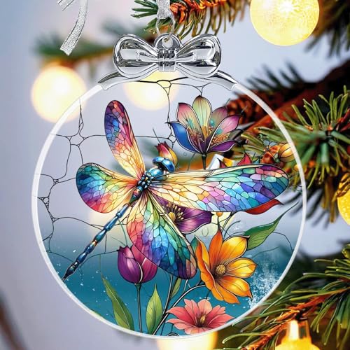 Dragonfly Christmas Ornament Crystal Glass- Hanging Ornaments for Christmas Tree, Christmas Ornaments Xmas Decorations, Holiday Keepsake Present Exchange Ideas - color: Dragonfly-01