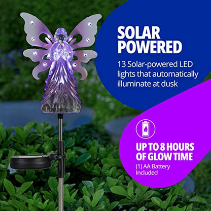 Exhart Garden Solar Lights, Decorative Angel Garden Stake, 13 LEDs, Cute Yard and Pathway Decor, Purple, 7 x 40 Inch