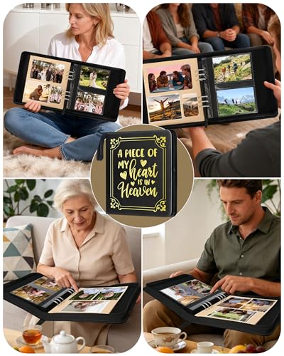 Memorial Photo Album 4x6 100 Photos, Leather Memory DIY Scrapbook with 25 Sheets and 20 Blank Kraft Sheets, Sympathy and Bereavement Gift for Loss of Loved One Condolences Gifts - color: Black