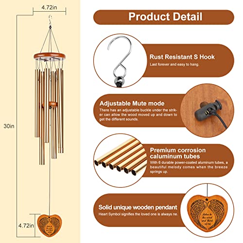 Wind Chimes for Outside,30" Large Deep Tone Sympathy Chimes, Memorial Loss of Loved One Mother Father, Meaningful Bereavement/Memorial/Sympathy Gift in Memory a one - size: 30"