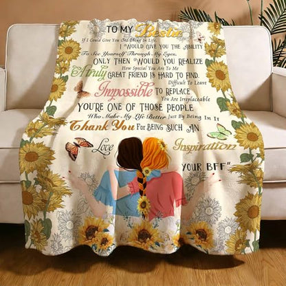 to My Bestie Throw Blanket, Sunflower Girl Silhouette with Heartfelt Quote, Soft Flannel Blanket, Birthday, Mother's Day, Christmas & Friendship Day 50x60 Inch - color: Friend-3