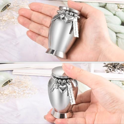 Small Urns for Dad 2.85 Inch Small Keepsake Urns with Cross Charm Mini Cremation Urns for Ashes Stainless Steel Memorial Ashes Keepsake-Forever in My Heart