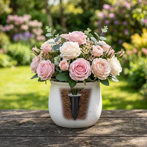 4 Pcs Memorial Artificial Flower Holder, Patio Garden Floral Ground Spikes - color: Black