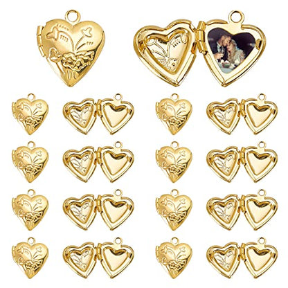 PH PandaHall Golden Locket Charms, 20pcs Brass Locket Pendants Photo Frame Charms Metal Heart Pendants Heart Charms Memory Photo Pendant for DIY Memorial Necklace Jewelry DIY Craft Mother's Day Decor