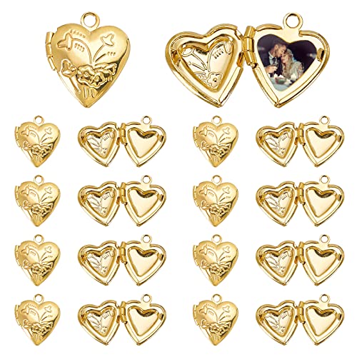 PH PandaHall Golden Locket Charms, 20pcs Brass Locket Pendants Photo Frame Charms Metal Heart Pendants Heart Charms Memory Photo Pendant for DIY Memorial Necklace Jewelry DIY Craft Mother's Day Decor