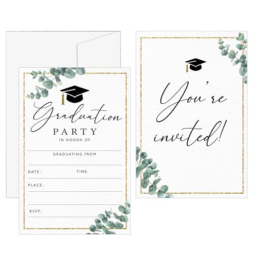 DETIHO Graduation Party Invitations 2026, Greenery Graduate Celebration | Invites with Envelopes | 20 Pack Grad Announcement Cards - G03 - style: Greenery
