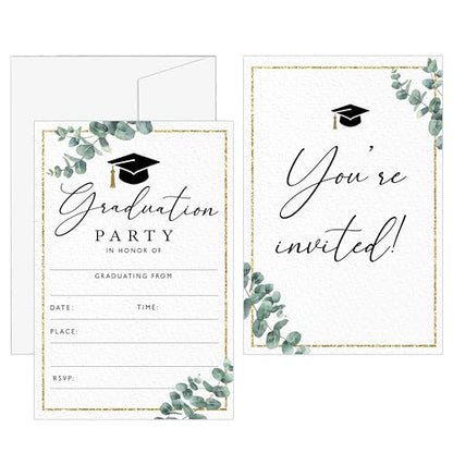 DETIHO Graduation Party Invitations 2026, Greenery Graduate Celebration | Invites with Envelopes | 20 Pack Grad Announcement Cards - G03 - style: Greenery