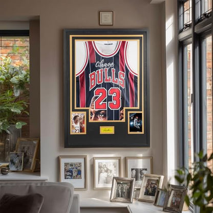 Nice C Custom Jersey Frame with Photo Slots & Personalized Mat | DIY Jersey Display Case, Wall Mount, Signature Display, Hardware Kit, Shadow Box, Sports Memorabilia, Custom Colors