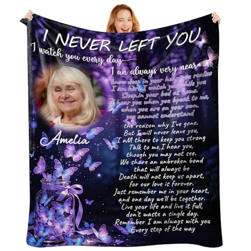 Custom Memorial Blanket with Photo, Personalized in Loving Memory Throw for Loss of Loved One, Made in USA, Customized Sympathy Bereavement Remembrance Grieving Blanket for Loss One (Design 18) - color: Design 18
