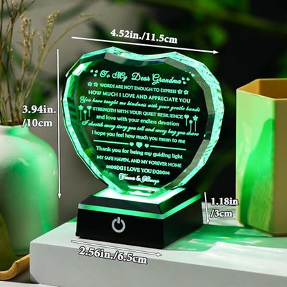 Arikyrist Gifts for Grandma with Colorful Light Base Great Grandma Birthday Gifts from Granddaughter Crystal Keepsake Best Gift Idea for Grandmother on Mother's Day Christmas Valentines - style: Grandma Gifts + Light Base