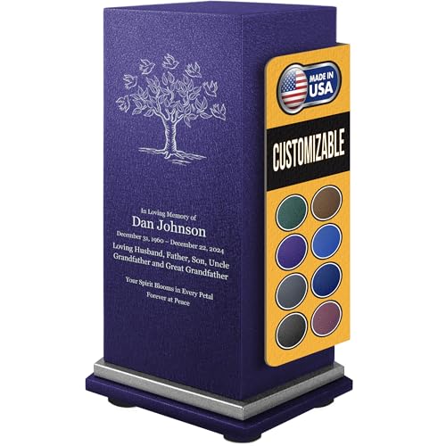 Amaranthine Urn Decorative Cremation Urns for Human Ashes - Customizable Text, Color & Base, Metal Funeral Urns for Adult Men & Women, Burial Memorial Keepsake, USA Made, Tree with Birds Urn With Base - size: With Base