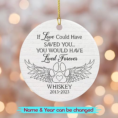 Personalized Name Year Paw Angel Wings Xmas Tree Ornament, If Love Could Have Saved You You Would Have Lived Forever Ornament for Christmas 2026, Customized Remembrance Ornament for Loss of A Dog Cat - color: You Would Have Lived Forever Ornament