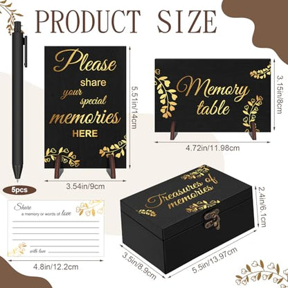 Share a Memory Cards Wooden Box for Celebration of Life Decoration - style: Elegant Black & Gold Set