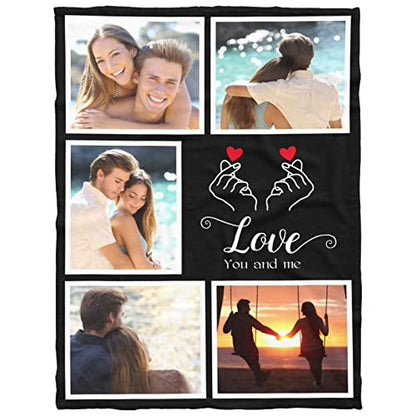 Printwoo Custom Blankets with Photos, Personalized Photo Blankets Using My Own Photo, Personalized Gifts for Boyfriends Girlfriends Dad Mom - color: 5 Photos-2