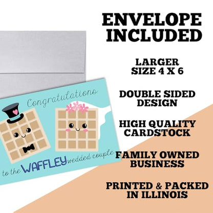Funny Wedding Card for Newlyweds – Waffle-y Wedded Silly Waffle Themed Greeting for Bride and Groom Wedding Day- Congratulations to the Happy Couple 4X6 inch Card with Silver Envelope Included - style: Waffle