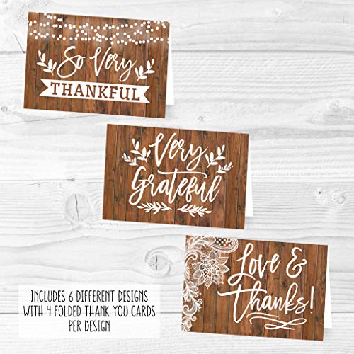 24 Bulk Thank You Cards with Envelopes Blank Cute Thank You Cards | Wood Lights 6 x 4 Appreciation Card for Weddings, Valentines, Anniversary, Small Business, Engagement & Bridal Shower - color: Wood Lights 24 pcs