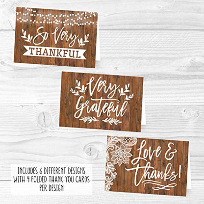 24 Bulk Thank You Cards with Envelopes Blank Cute Thank You Cards | Wood Lights 6 x 4 Appreciation Card for Weddings, Valentines, Anniversary, Small Business, Engagement & Bridal Shower - color: Wood Lights 24 pcs