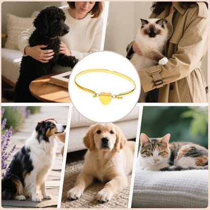 LittleFlower Heart Urn Bracelet for Human & Pet Ashes - Stainless Steel Memorial Jewelry for Cats, Dogs, Waterproof Keepsake with Filling Tool & Gift Box - color: Gold