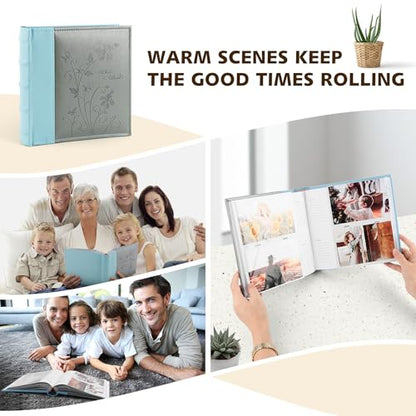Photo Album Hold 200 4x6 Photos with Memo Writing Space (Grey&Light Blue) | Faux Leather Picture Book Fits 4x6 Photo, 200 Pockets Great for Wedding Family Holidays - color: Grey & Light Blue