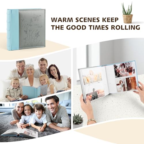 Photo Album Hold 200 4x6 Photos with Memo Writing Space (Grey&Light Blue) - color: Grey & Light Blue