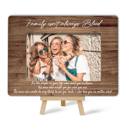 Best Friend Picture Frame, Family Isn't Always Blood Friends Picture Frame, Rustic Brown Family Photo Frames, Bestie Birthday Graduation Friendship Gifts Ideas, Home Office Tabletop Decor-f03 - size: Family Isn't Always Blood-03