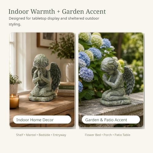 Praying Angel Figurine, 7.3 Inch Resin Angel Statue for Memorial Gifts, Sympathy Gifts, Indoor Home Decor, Garden Accent, Stone-Look Angel Sculpture for Tabletop, Shelf, Mantel, Bedroom