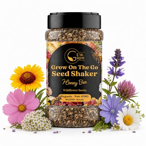 Mini Wildflower Seed Shaker – Honey Bee Wildflower Mix, by GevaGrow | Bulk 90,000+ Seeds | Pollinator Bee Attracting Flower Seeds for Planting in Pots & Outdoor Gardens | No Messy Packets - size: 2oz Shaker, style: Honey Bee Mix