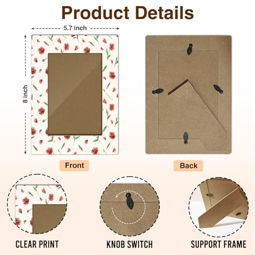 Floral Picture Frame, Birthday Gifts for Sisters Girl Mom Friends Women, Red Flower Wooden Picture Frame Fits 4x6 Inch Photo, Home Office Desktop Nightstand Display -075 - color: Floral-1