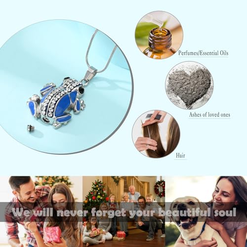 Frog Urn Necklace for Ashes Animals Cremation Jewelry Stainlee Steel Memorial Necklaces Keepsake Jewelry Ashe Holder Pendant for Human Ashes with Filling Kits - color: Blue
