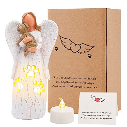 BEARAE Loss of Dog Sympathy Gift, Dog Memorial Gifts, Pet Loss Candle Holder Figurine Statue, Dogs Passing Away Remembrance Gifts, Puppy Angel Figurine Bereavement for Pet Owners - color: White #1