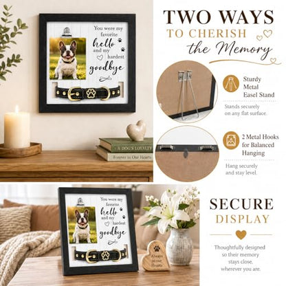 Dog Memorial Gifts for Loss of Dog, Pet Loss Sympathy Frame with Collar Holder & Photo Clip,Cat Remembrance Bereavement Picture Frame, Dog Passing Sympathy Gift for Pet Lovers