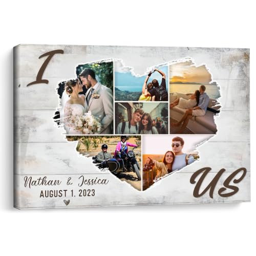 KiKiLuna Personalized I Love Us Couples Picture Frame, Family Picture Frame | Custom Couple Names and Date, Rustic Heart Photo Collage, Framed Wall Art for Anniversary, Wedding and Valentine's Day - color: Style14