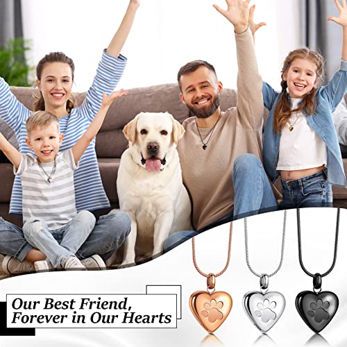 3 Pcs Pet Ashes Necklace for Dogs Urns Cremation Jewelry Paw Print Heart Stainless Steel Pendant Memorial Ashes Necklace with Filling Kit Keepsake Jewelry for Pet Dog Cats Keepsake