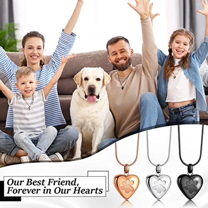 3 Pcs Pet Ashes Necklace for Dogs Urns Cremation Jewelry Paw Print Heart Stainless Steel Pendant Memorial Ashes Necklace with Filling Kit Keepsake Jewelry for Pet Dog Cats Keepsake