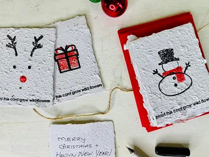 Set of 10 Seed Paper Holiday Greeting Cards with Envelopes - Plantable Christmas Cards