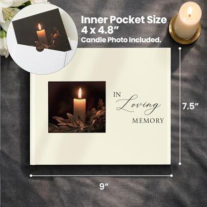 Funeral Guest Book, in Loving Memory Sign in Book with Photo Slot | 330 Entries, Table Sign Card Included, Gold Stamping, Twill-Textured Paper Cover, Celebration of Life Keepsake, 9x7.5", Beige - color: Beige-i