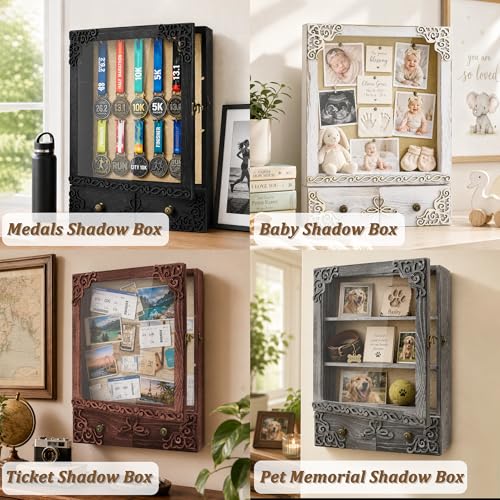 11x16 Pet Memorial Shadow Box Frame with Shelves, Black - color: Classic Black