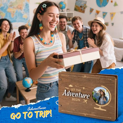 CY2SIDE Travel Photo Album Scrapbook - 111PCS Let The Adventure Begin Wooden Travel Scrapbook Craft Kit, Traveling Diary Photo Book DIY Handmade Souvenir Gifts for Adventure Lovers, Heartfelt Present - style: Travel