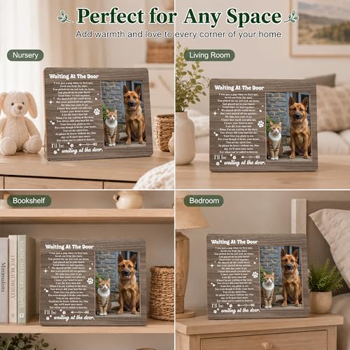 Pet Memorial Photo Frame - Waiting At The Door Dog Wooden Tabletop Picture Frame - Sympathy Memorial Gifts For Loss Of Dog Cat Owner - In Loving Memory Frame Favors -09