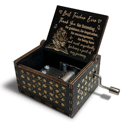 Teacher Appreciation Gifts for Women,Men,Hand Crank Antique Engraved Wood Music Boxes,Thank You Gift for Teacher on Christmas,Thansgiving Day,Birthday,Teacher's Day,Retired - color: To My Teacher