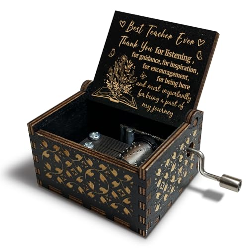 Teacher Appreciation Gifts for Women,Men,Hand Crank Antique Engraved Wood Music Boxes,Thank You Gift for Teacher on Christmas,Thansgiving Day,Birthday,Teacher's Day,Retired - color: To My Teacher