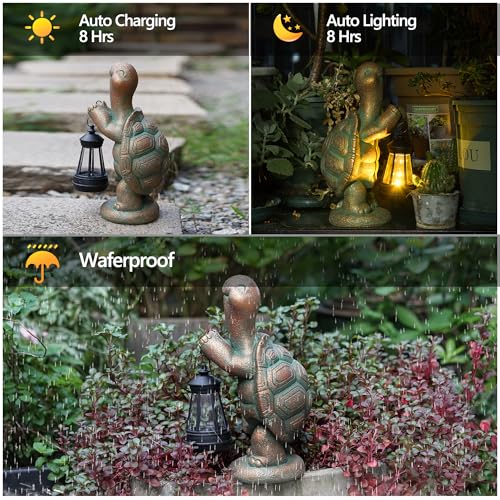 Solar Turtle Garden Statue, Resin Outdoor Decor with Light Lantern - style: Lantern Turtle 10.2in