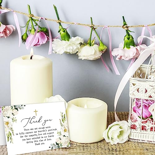 AnyDesign 48 Pack Funeral Thank You Cards Sympathy Thank You Cards with Stickers Envelopes Flower Cross Bereavement Card with Message for Memorial Service Loved Ones Celebration of Life