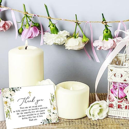AnyDesign 48 Pack Funeral Thank You Cards Sympathy Thank You Cards with Stickers Envelopes Flower Cross Bereavement Card with Message for Memorial Service Loved Ones Celebration of Life