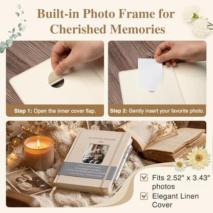 Guided Grief Journal Sympathy Gift Set with Photo Frame Cover | Pocket Hug Coin Keychain & Engraved Pen ,Bereavement, Remembrance, Loss of Loved One, Mother, Father Memorial Gifts (Linen) - style: Guided Grief Journal