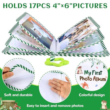 Baby's My First Family Album Soft Photo Cloth Book Green Leaves My First Book of Photos Baby Memory Album Gift Holds 4x6 Pictures for Babies Newborn Toddler & Kids Baby Shower - style: Green Leaves