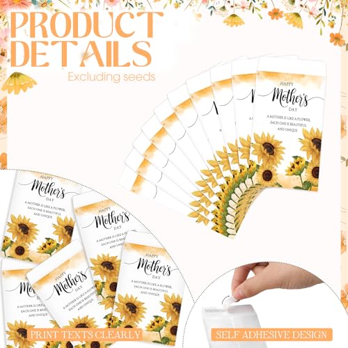 AmazingSpark 50 Pcs Mother's Day Seed Packets Self-Adhesive Flower Seed Envelopes Party Favors & Church Gifts for Mom DIY Empty Floral Mini Organizers, No Seeds (Sunflower) - style: Sunflower